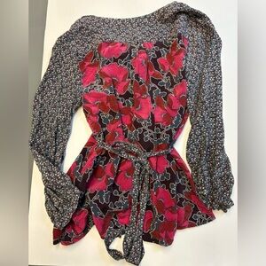 Anthropologie Edme & Esyllte 100% Silk floral printed long sleeve blouse size XS